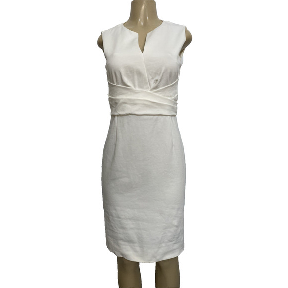 Akris Punto Dress Sheath Ivory Split Neck Sleeveless Lined Knee Length Stretch 6 - Picture 1 of 7